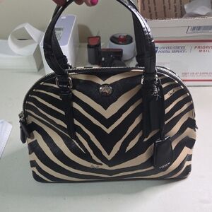 Coach Zebra Print Satchel in Black and Cream